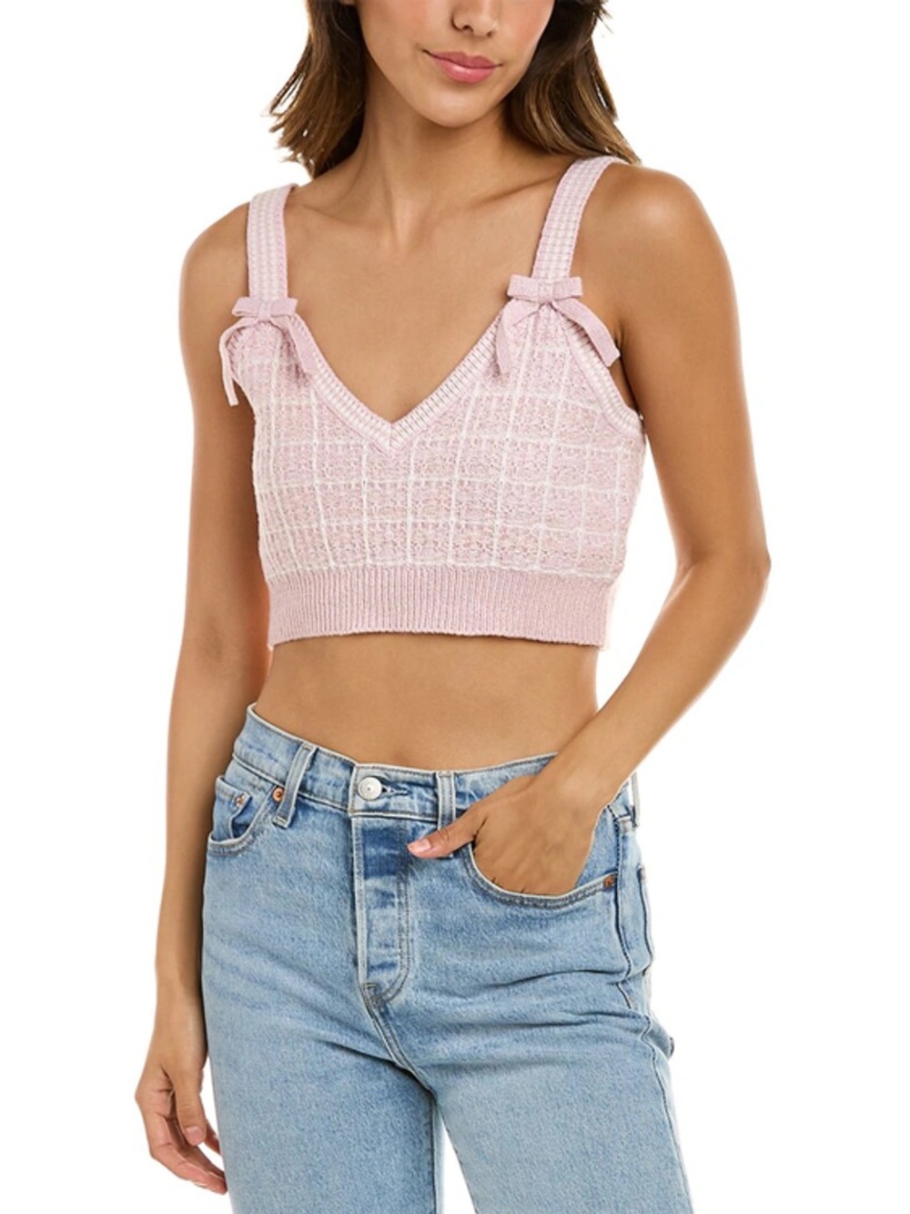 LSF Pink Knit Cropped bralette with Bow Straps